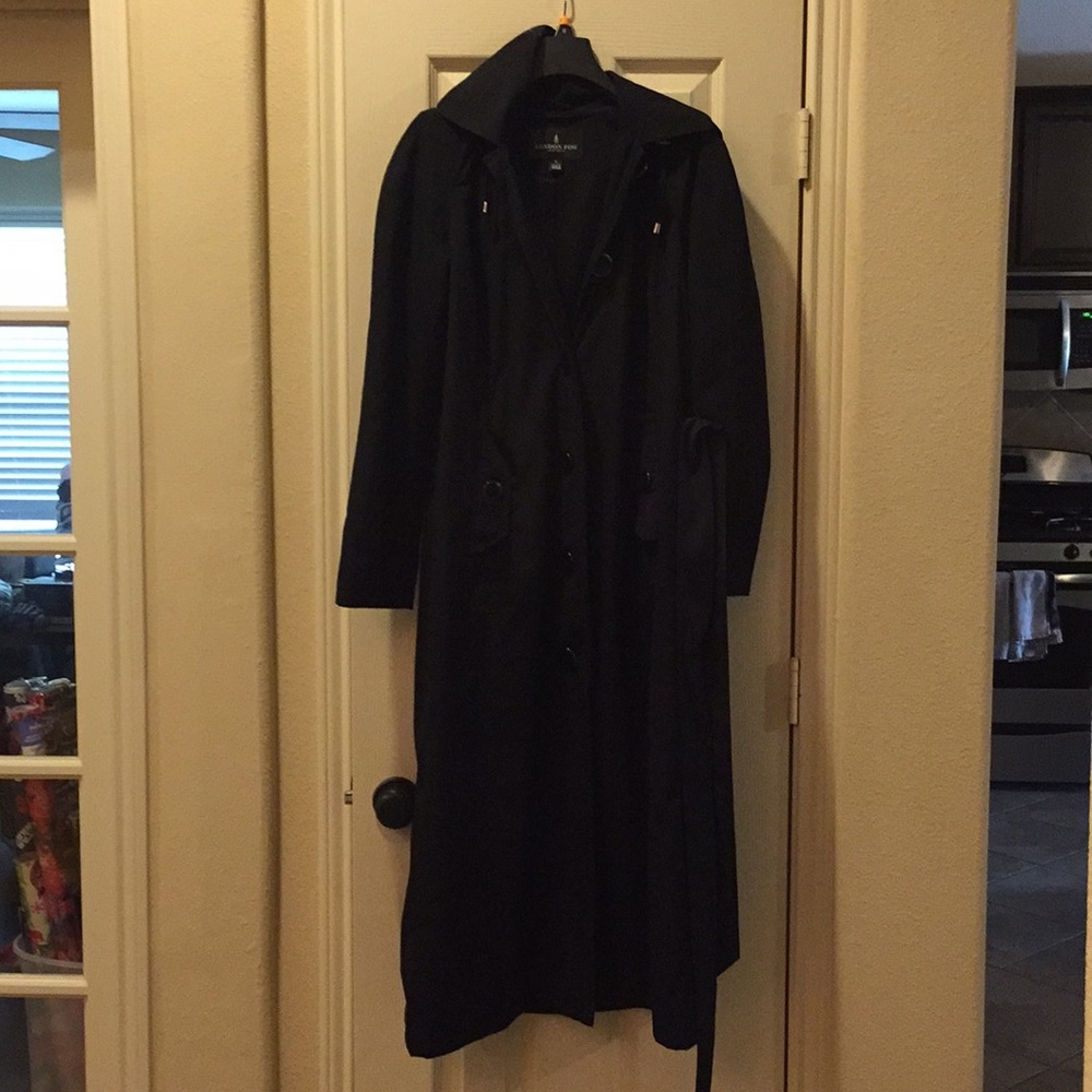 London Fog Black Hooded Trench Coat Size Sm